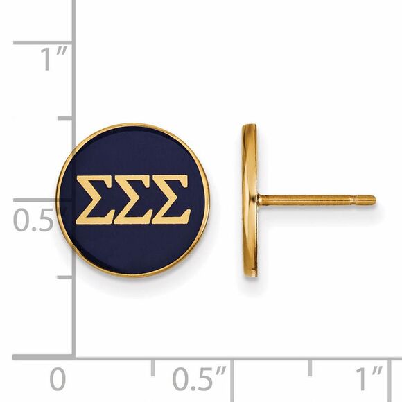 14K Plated Silver, Royal Purple Enamel Sigma Sigma Sigma Post Earrings - Picture 2 of 3